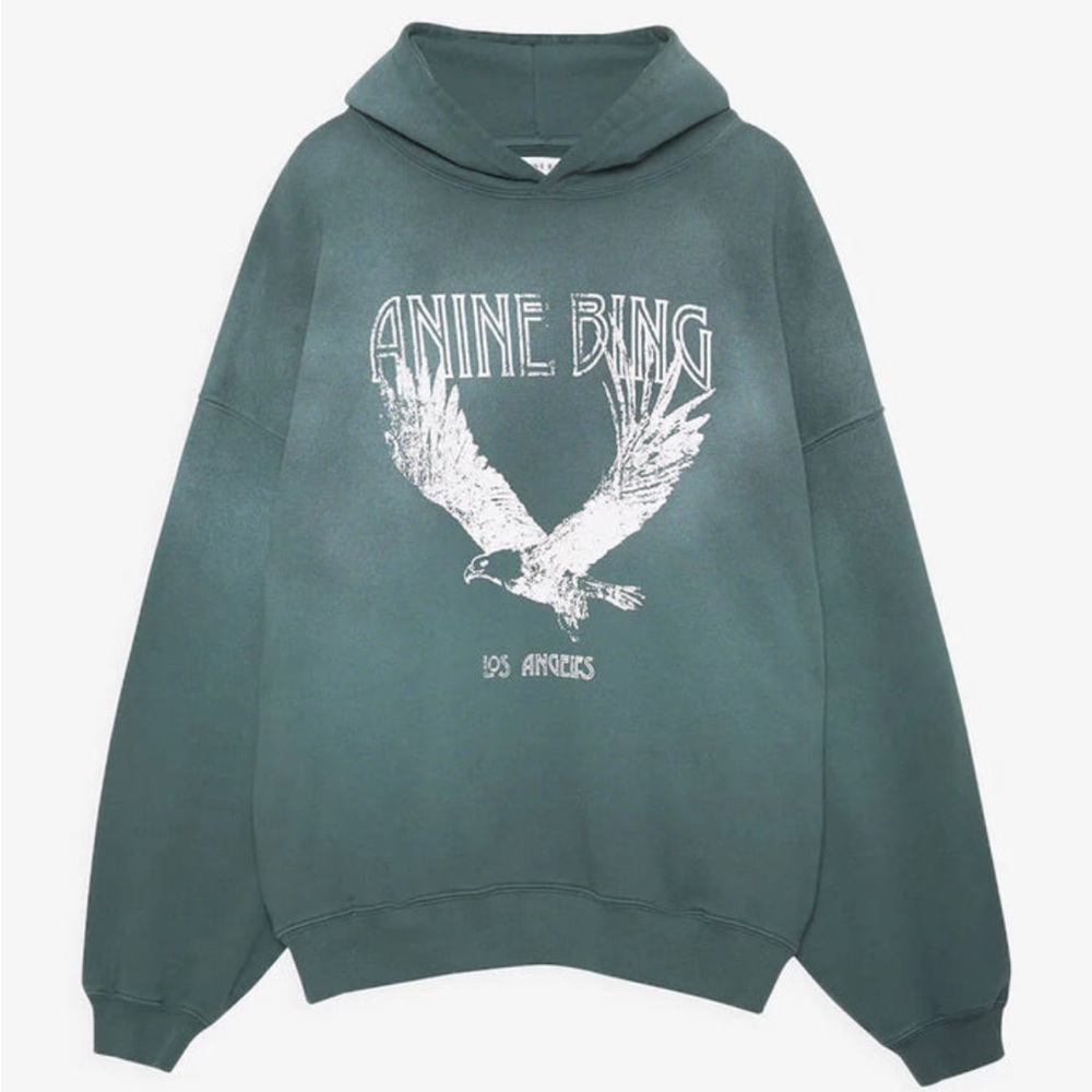 Anine Bing ASH HOODIE EAGLE - FADED EMERALD GREEN